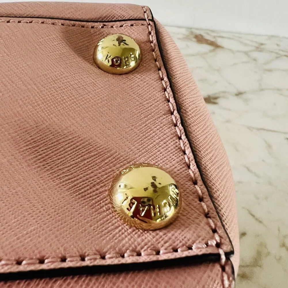 MICHAEL KORS Cynthia Pastel Pink Leather Small Satchel Crossbody Bag